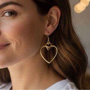 Goldtone Double Heart Dangle Earrings